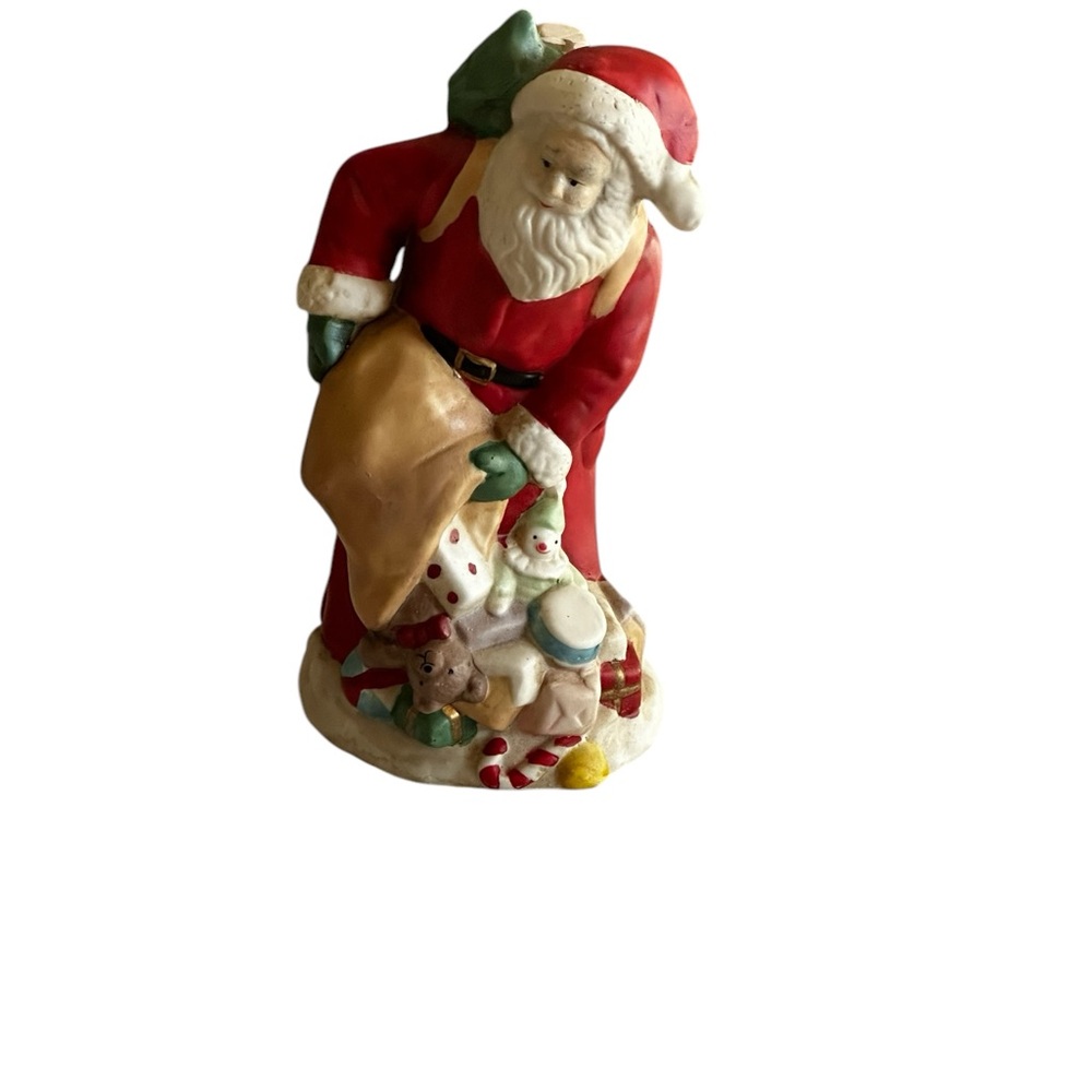 VINTAGE SANTA CLAUS HOLDING A BAG FULL OF GIFTS CERAMIC 7 1/2 “